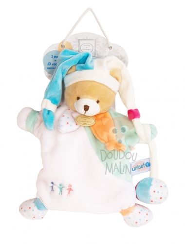  unicef marionnette ours blanc vert orange bleu étoile 